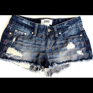 PINK - Daisy Duke Jean Shorts Cut Off Bling Denim
